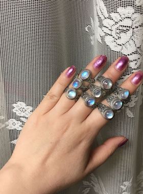 新品尼泊尔银饰天然月光石戒指