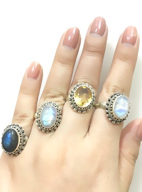 尼泊尔强光甜美风花边紫水晶戒指