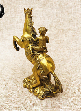 古城 铜马上封侯摆件纯铜立马猴 家居办公室工艺饰品