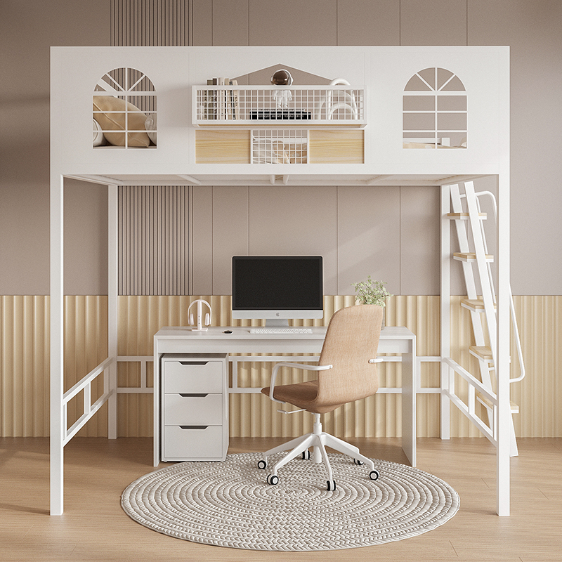 新款小户型环保铁艺高架床现代简约阁楼床省空间家用儿童铁艺床 - 图2