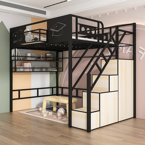 新款铁艺高架床多功能阁楼床简约省空间小户型床下桌铁架床北欧 - 图2