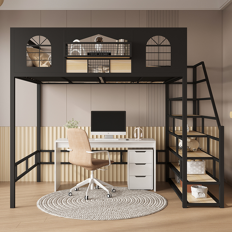 新款小户型环保铁艺高架床现代简约阁楼床省空间家用儿童铁艺床 - 图1