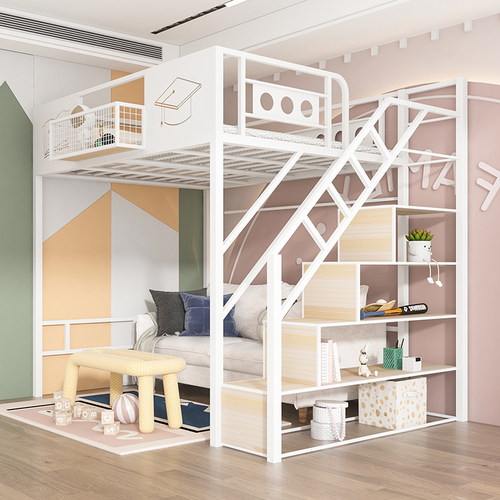 新款铁艺高架床多功能阁楼床简约省空间小户型床下桌铁架床北欧 - 图1