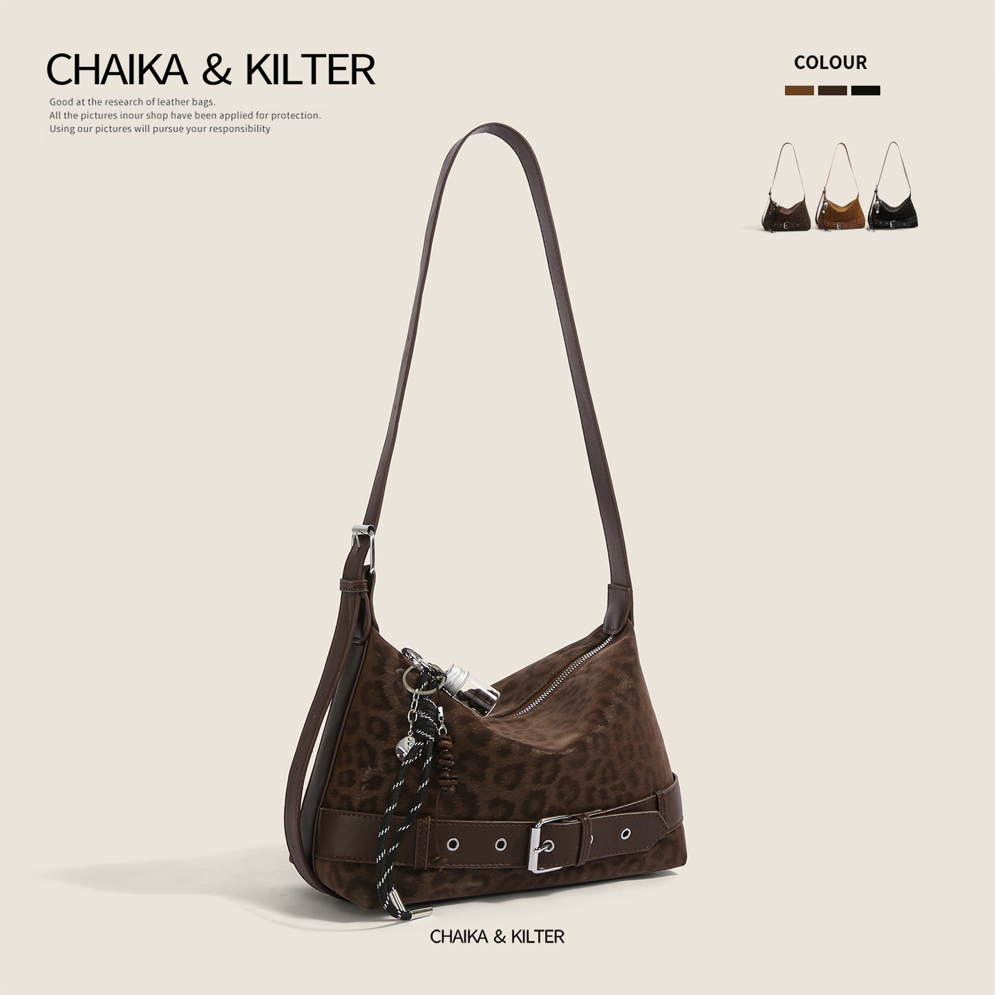 CHAIKAKILTER时尚百搭豹纹单肩包包女2025冬季新款简约斜挎小方包,淘宝优惠券,粉丝福利购,淘宝优惠卷