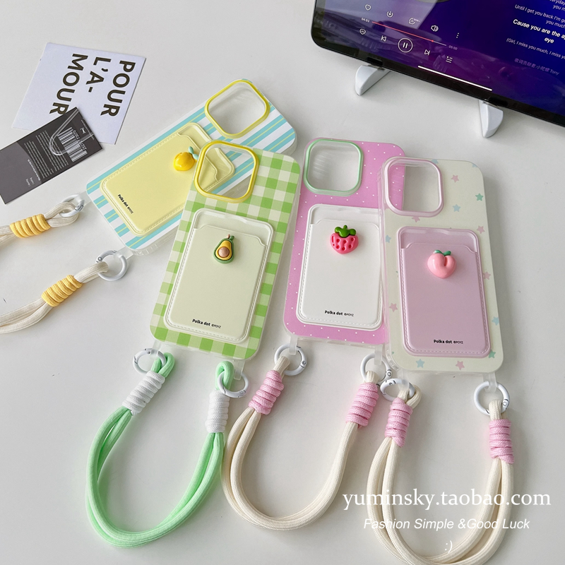 YUMIN SKY适用夏日ins立体水果15苹果14ProMax手机壳iPhone11卡包14挂绳13Pro闺蜜12Pro韩风15Pro硅胶保护套