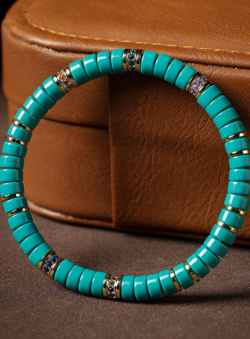 原创子伊直切科技松绿松石玉化高瓷手串男文玩盘玩叠戴手链女