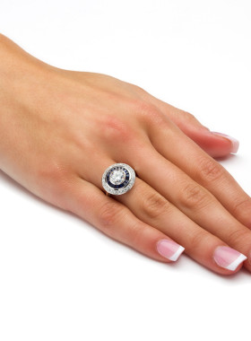 蓝宝石立方氧化锆银镀铂金戒指