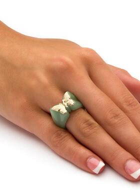 翡翠14k金蝴蝶动物欧美风戒指