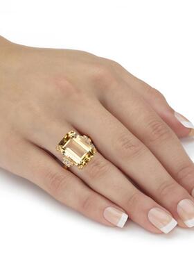 黄水晶托帕石925银镀18k黄金戒指