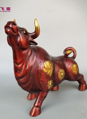 桌面如意牛气冲天仿古铜牛生肖牛家用办公工艺品风水仿古装饰摆件