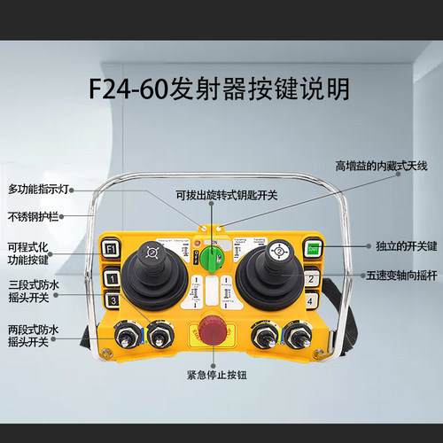 禹鼎伟控工业遥控器F24-60摇杆发射器八方向五速吊车起重机接收机 - 图2