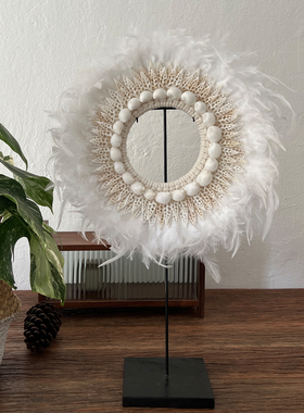不甜|ins风手工羽毛贝壳民宿样板房玄关客厅服装店道具桌面装饰品