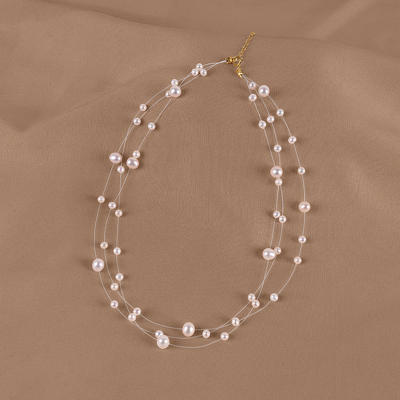 丹姐饰品天然淡水珍珠项链时尚透明鱼线小香风锁骨链925纯银XL148 - 图0