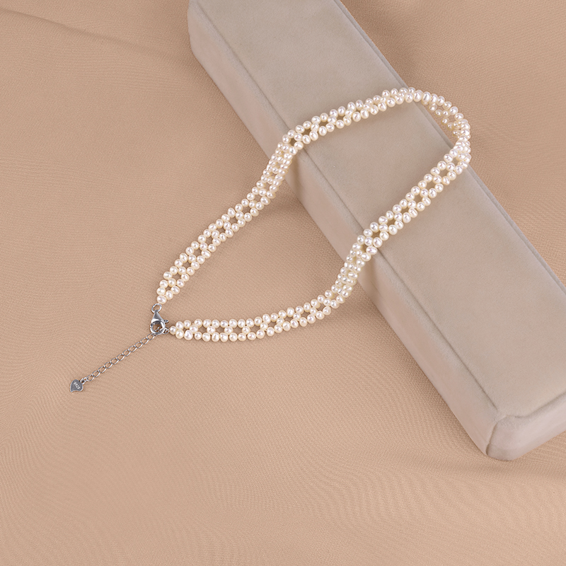 丹姐饰品天然珍珠项链强光女款925纯银编织蕾丝小珍珠锁骨链XL085