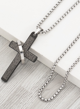 日韩风圆环十字架挂饰钛钢项链