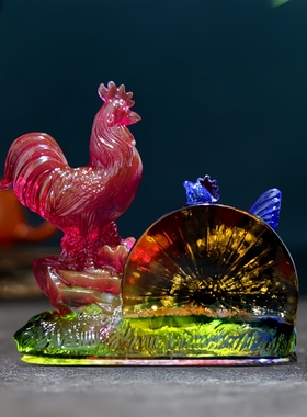 2026年宋韶光属牛吉祥物晨鸡报喜吊坠宋绍光客厅招财琉璃摆件