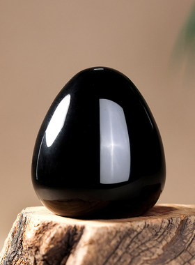 天然黑曜石顶阳玉摆件穴位蛋形顶阳石阴跷石黑色水晶打坐禅修饰品