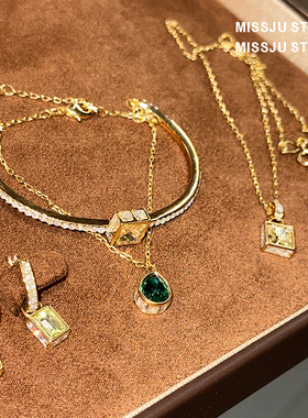 华丽复古满镶锆石开口手镯宴会方钻水滴璀璨手环方钻耳环项链套装