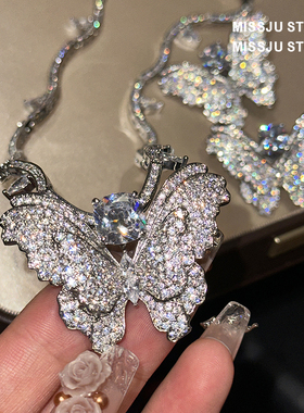 精工奢华镶钻满镶蝴蝶耳环项链套装重工立体宫廷欧美高级感大气