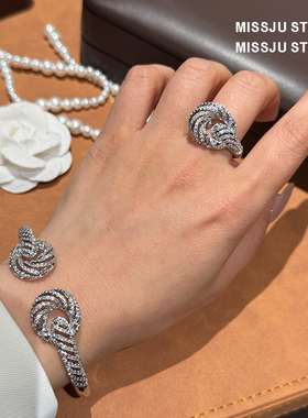 几何造型街拍欧美风打结弹力开口手镯创意绳结扭结手环满镶奢华感