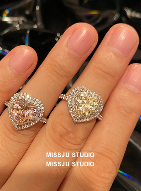 冷淡风黄粉两色心形质感法式锆石