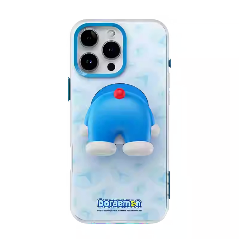 ROCK洛克适用苹果16pro max手机壳叮当猫立体支架iPhone16气囊支撑架蜡笔小新磨砂全包防摔保护套机器猫