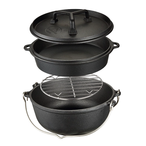 Campingmoon Campingmoon Outdoor Открытый лагерь чугунный голландский горшок с портативной жареной жареной горшок Три куски и горшок на гриле