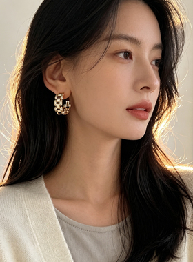 法式轻奢链条耳圈女高级感镶钻C圈耳环小众设计气质百搭耳钉耳饰