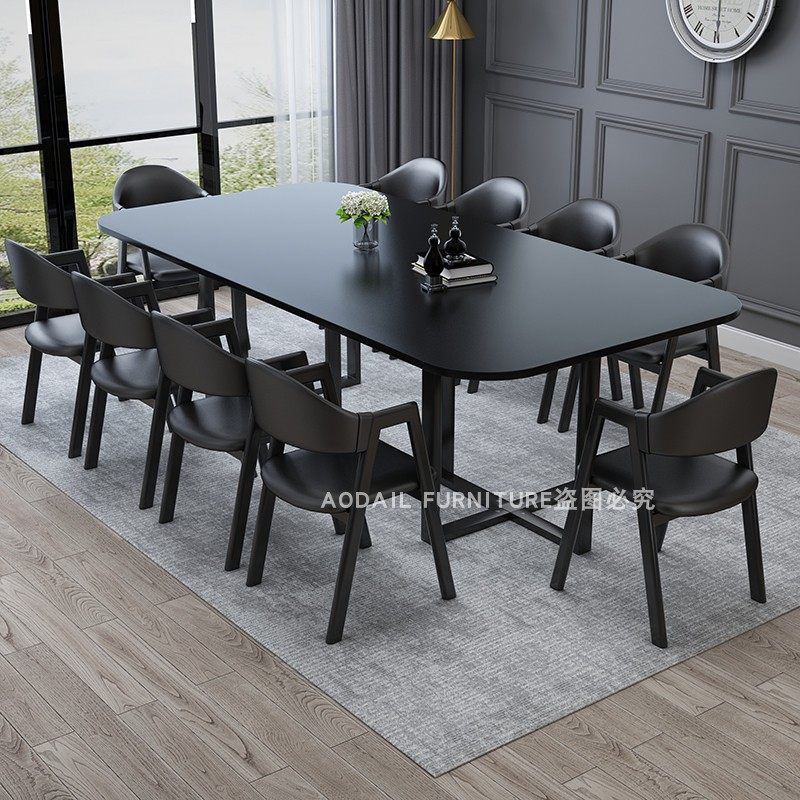 小型会议桌长桌简约现代10人休息区2.4米接待长方形办公桌椅组合