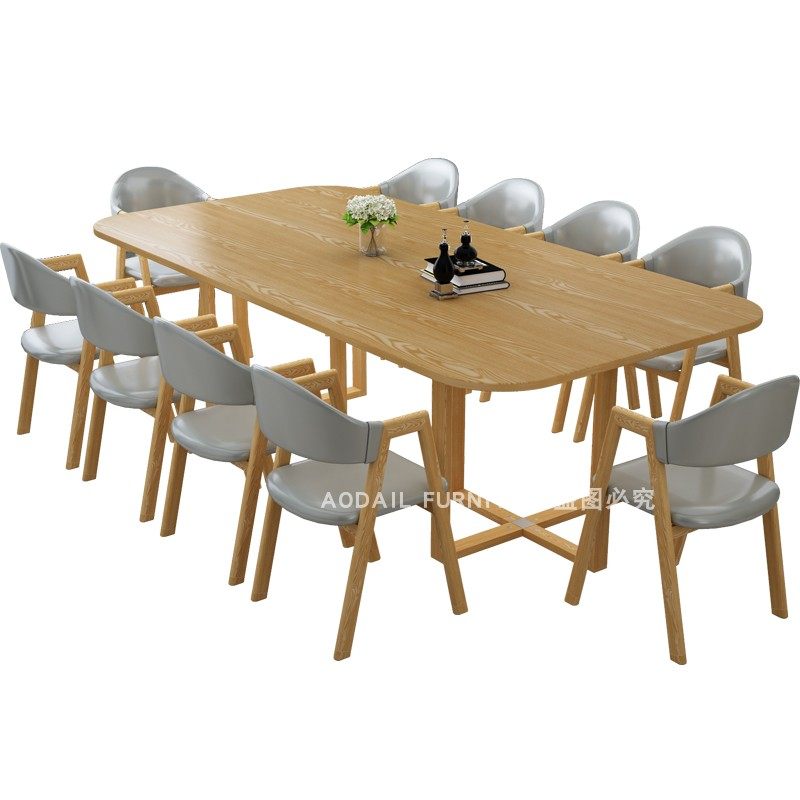 小型会议桌长桌简约现代10人休息区2.4米接待长方形办公桌椅组合