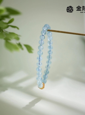 金陵文创天然海蓝宝手链女水墨玉葫芦好运手串蓝色高级感水晶手链