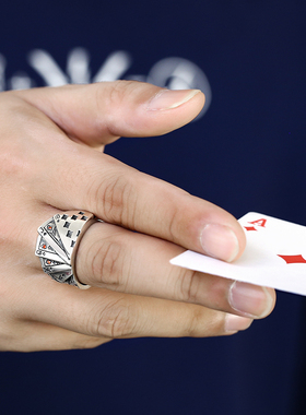 同花顺扑克牌纯银原创风宽版戒指