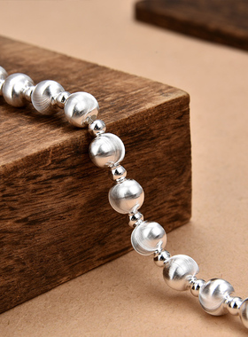 重工猫眼拉丝圆珠纯银手链高级感