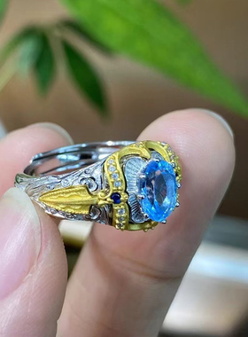 金刚杵戒指纯银托帕石扎基拉姆