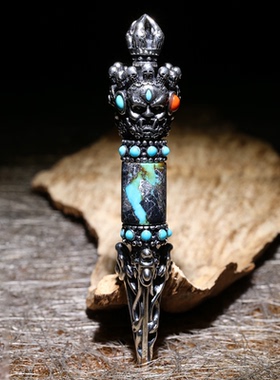 大黑天金刚杵纯银吊坠藏式配饰