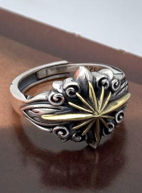 太阳花戒指纯银星芒卷草纹复古