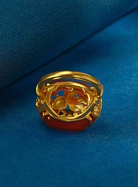 高级感锦鲤戒指纯银女士玛瑙小众