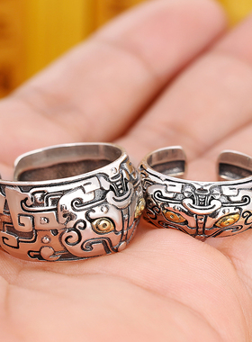 古晶饕餮纯银戒指霸气个性男女