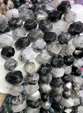 天然黑发晶不定形手链diy散珠