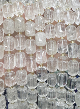 天然白水晶散珠圆柱切面奶白水晶原石手链项链DIY半成品手串配饰