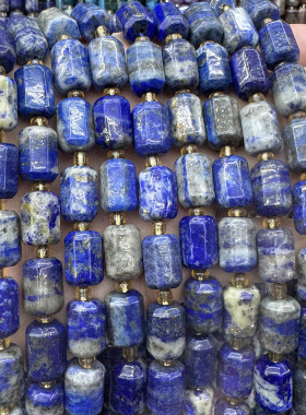 天然青金石散珠圆柱切面蓝水晶原石手链项链DIY半成品手串珠配饰