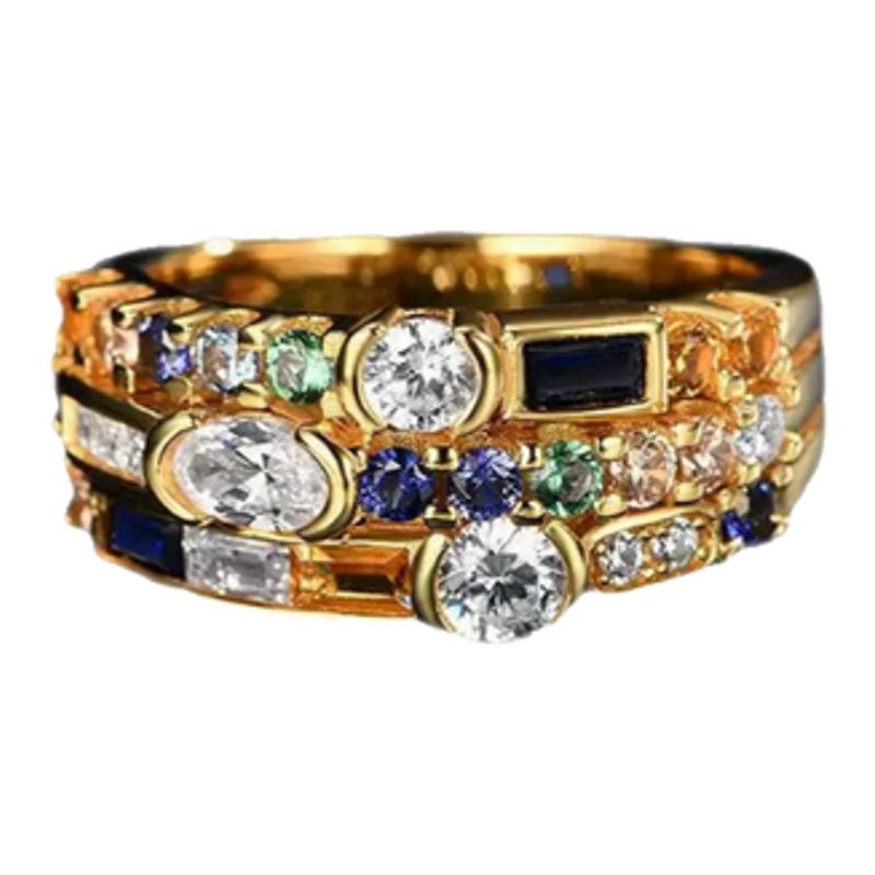 NITIN HUANG925 silver rectangular right angle flat red blue green nano retro ins trend female ring