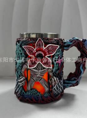亚马逊爆款食人花树脂不锈钢早餐杯马克杯创意办公多用马克杯