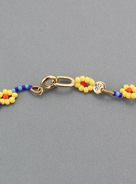 RA黄色雏菊蓝色管珠米珠短款项链混搭百搭少女可爱