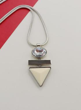 JC银色欧美三角石白色宝石项链轻奢小众设计感项链毛衣链