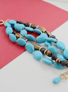 欧美复古做旧仿绿色松石虎眼石手链时尚百搭个性手饰