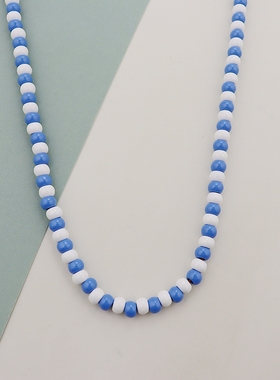 RA欧美蓝白色搪瓷串珠项链锁骨链精致气质优雅时尚百搭ins