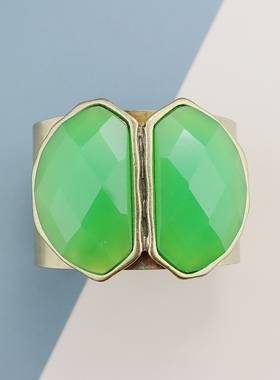 BOHM欧美金色复古做旧绿色石头手镯时尚百搭个性手环