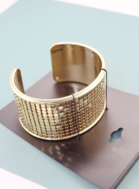 IC欧美新款金属网格开口宽手镯女简约时尚个性高级设计感