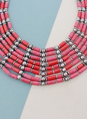 LK老货欧美珊瑚红色多层项链轻奢小众设计感高级感气质vintage